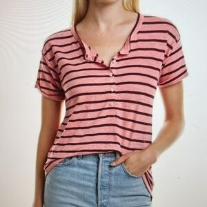 J Crew Linen Crop Top Henley Stripes